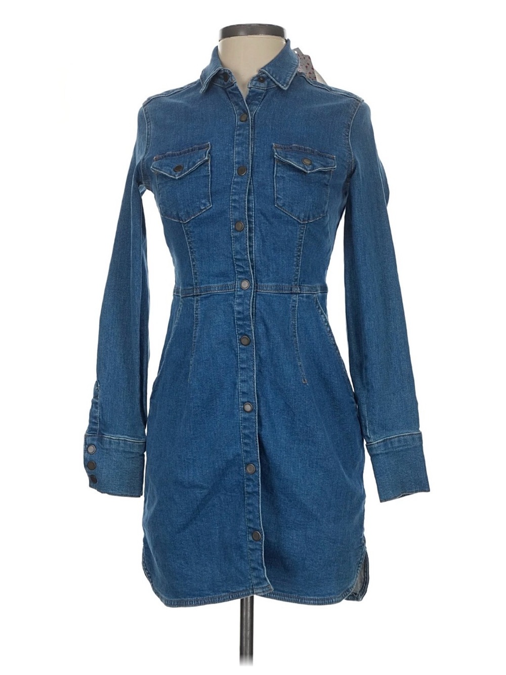 Free People Denim Button-Front Shirt Dress - Blue